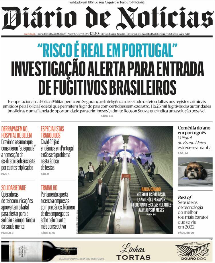 Portada de Diário de Noticias (Portugal)