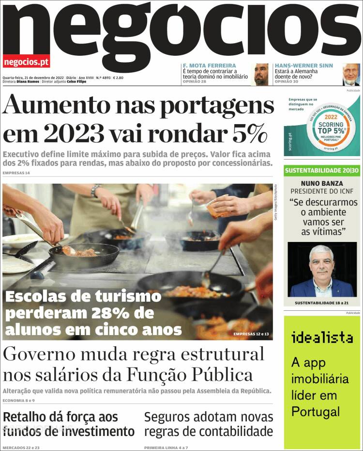 Portada de Jornal de Negócios (Portugal)