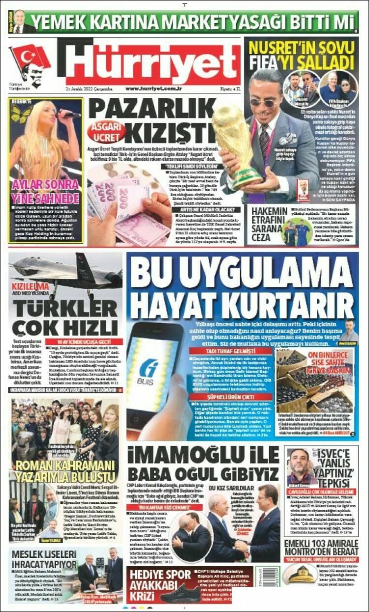 Portada de Hürriyet (Turqu&iacute;a)