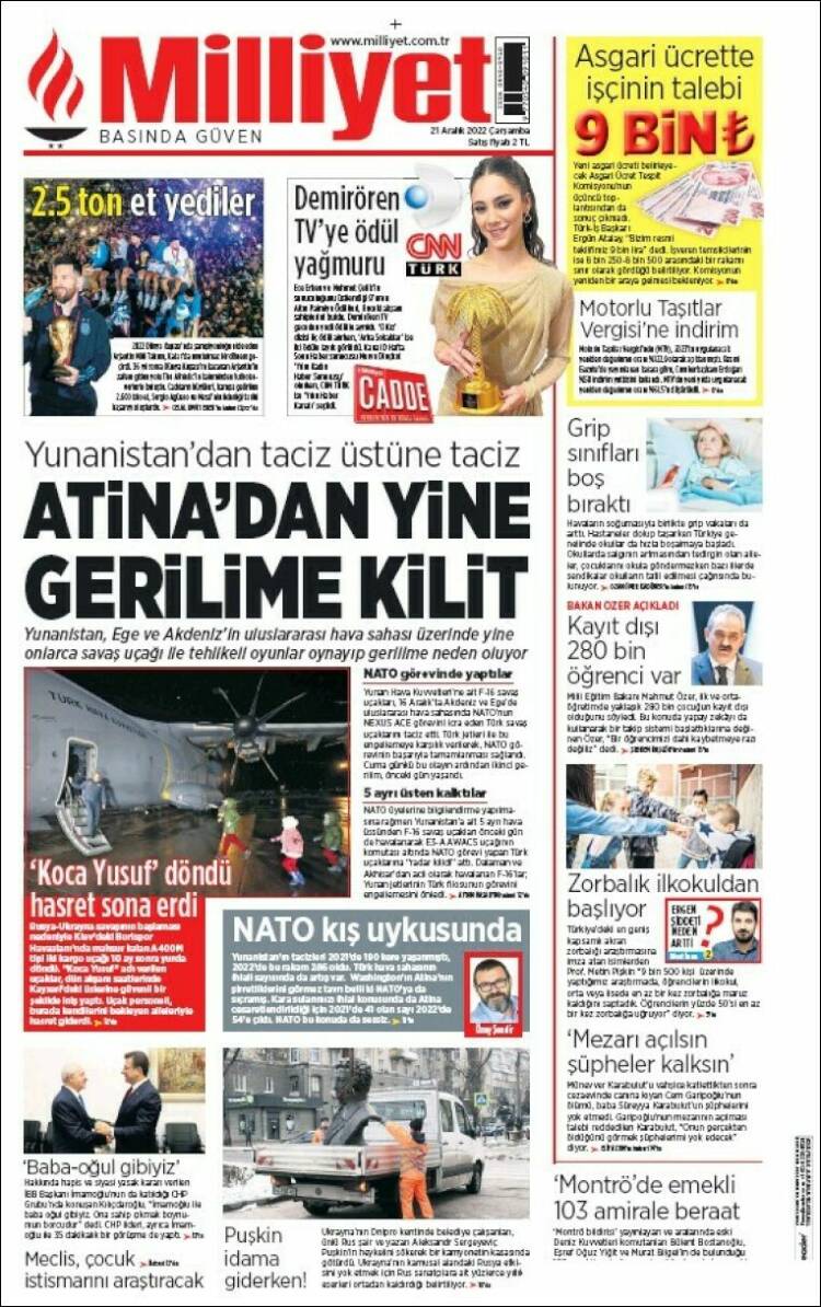 Portada de Milliyet (Turqu&iacute;a)