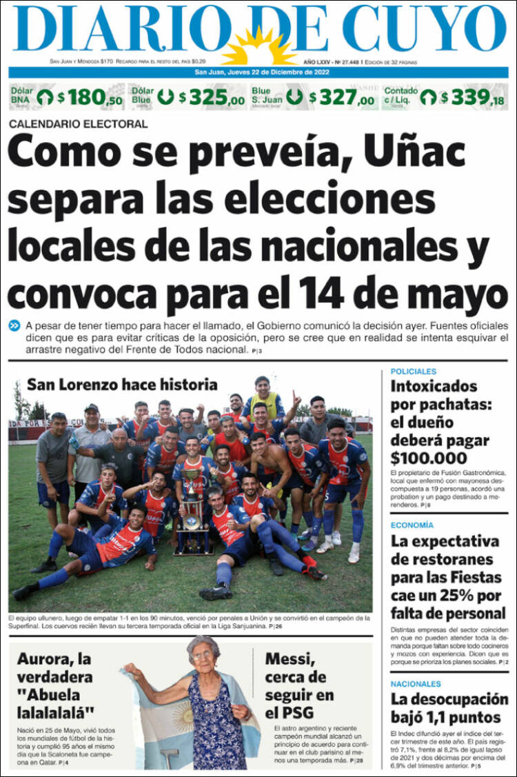 Portada de Diario de Cuyo (Argentina)