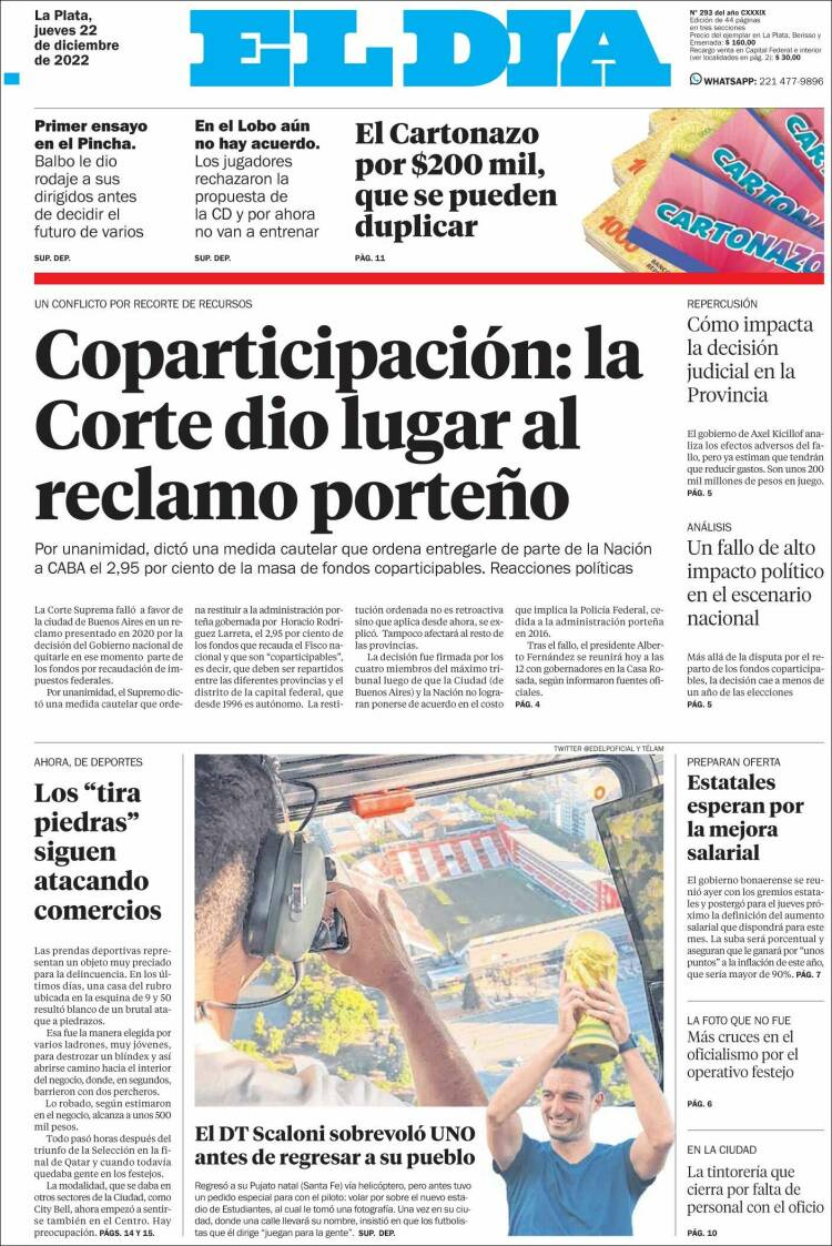 Portada de El Día de la Plata (Argentina)