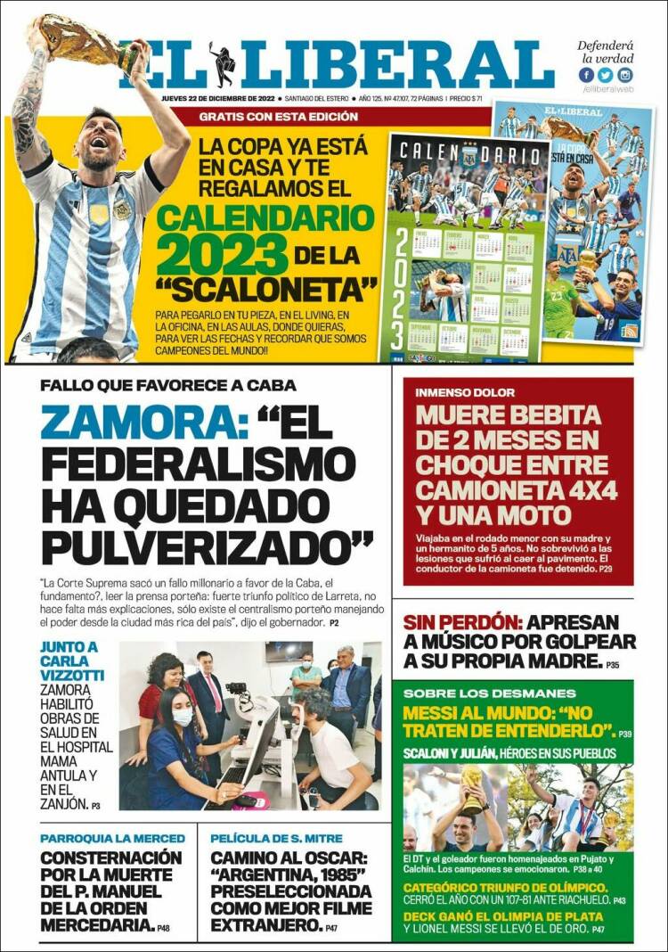 Portada de Diario El Liberal (Argentina)