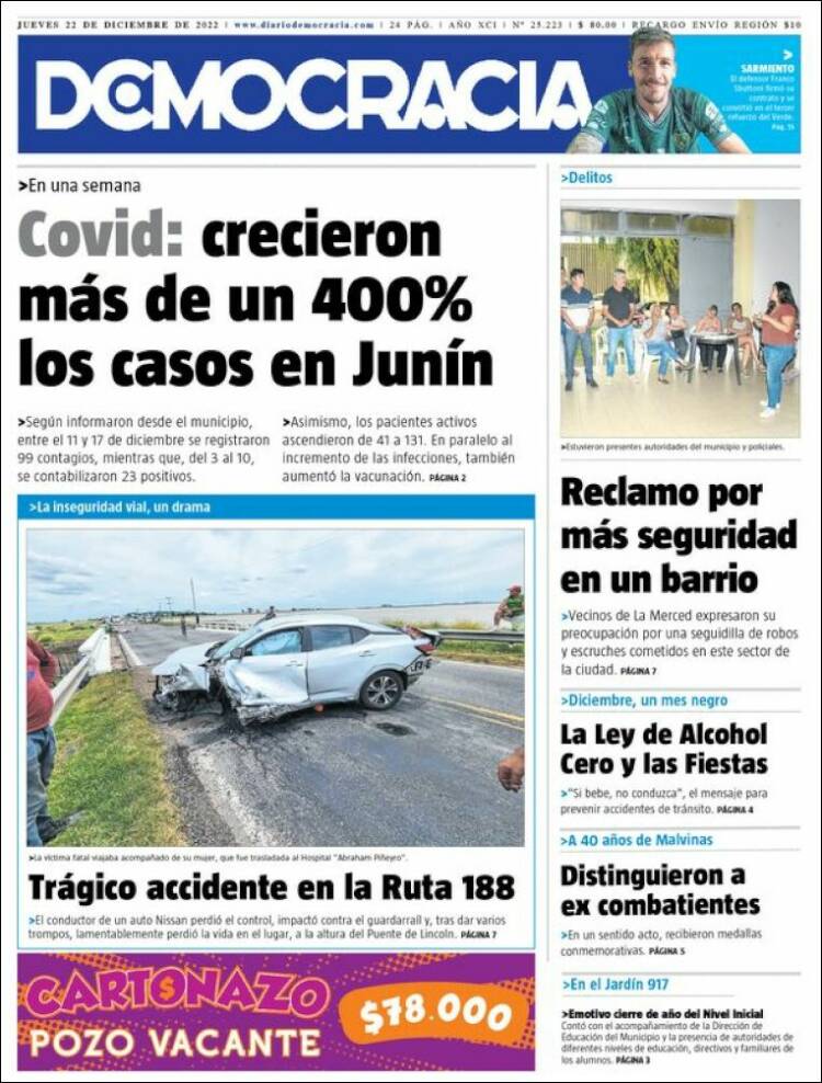 Portada de Diario Democracia (Argentina)