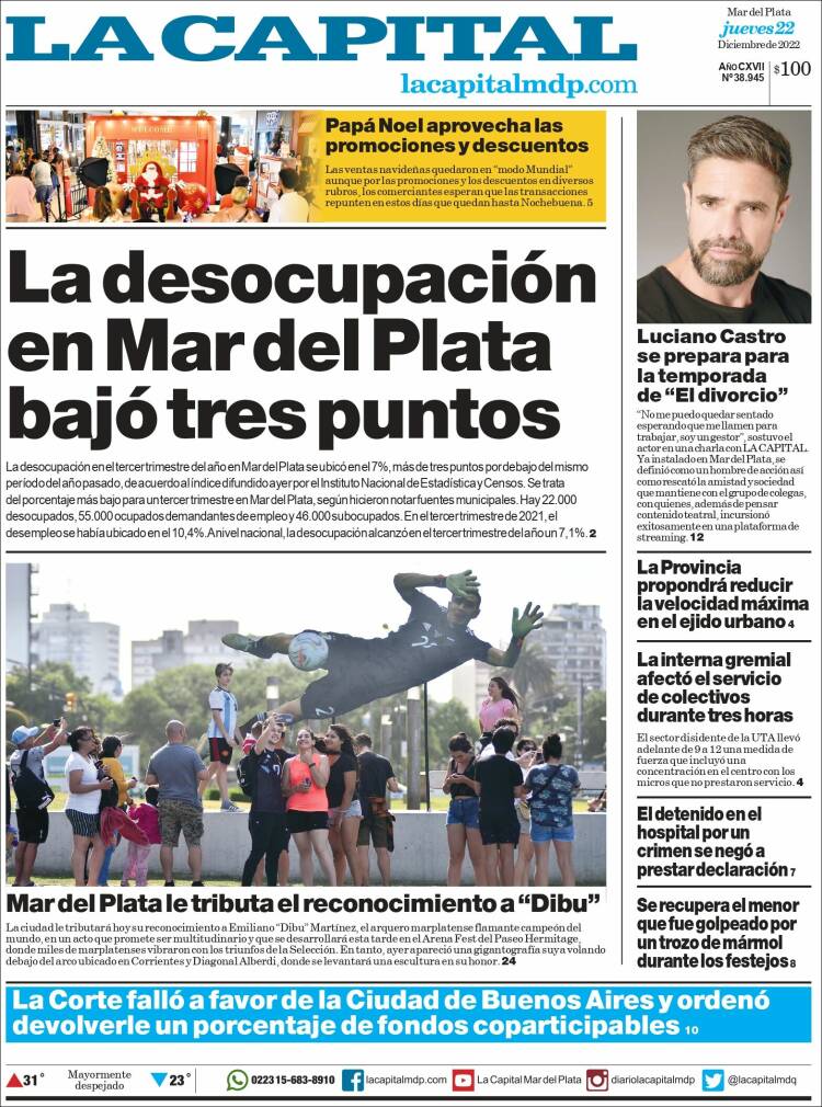 Portada de Diario La Capital - Mar del Plata (Argentina)