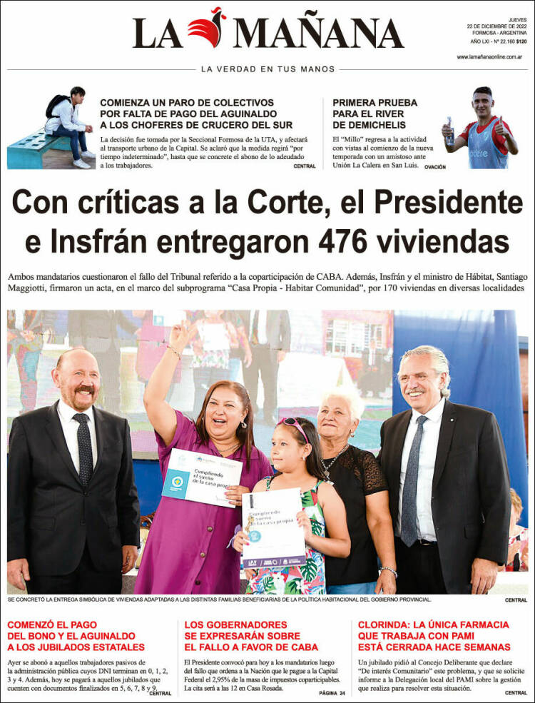 Portada de Diario La Mañana (Argentina)