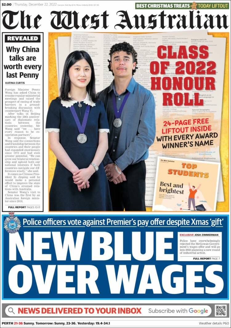 Portada de The West Australian (Australia)