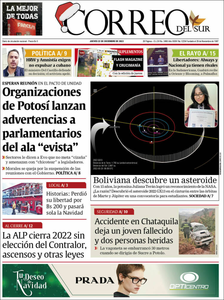 Portada de Correo Sur (Bolivie)