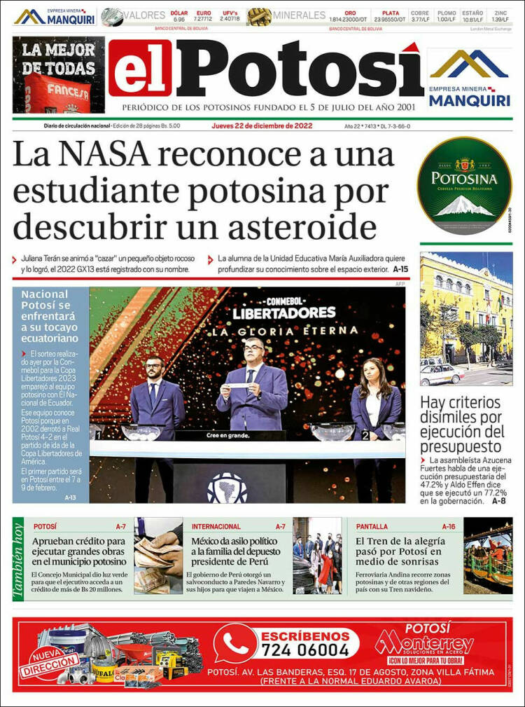 Portada de Diario de Potosí (Bolivie)