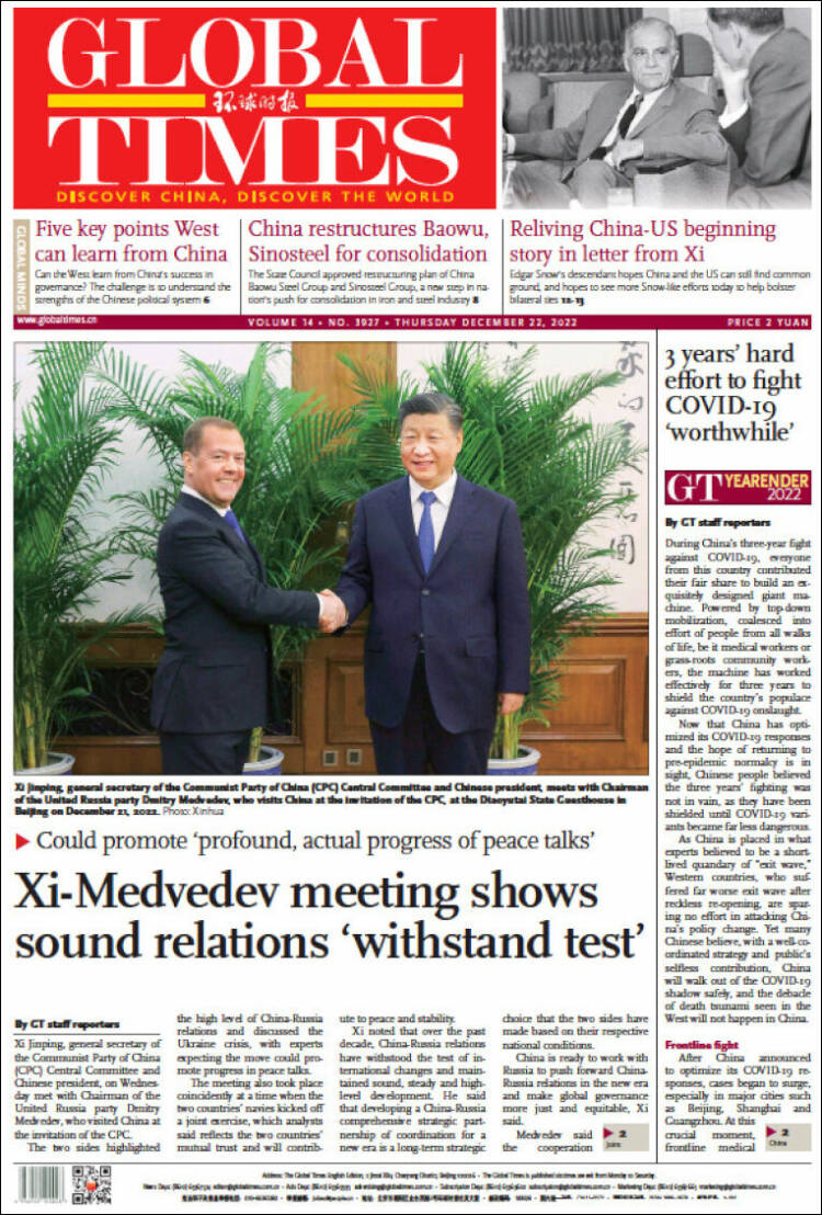 Portada de The Global Times (China)