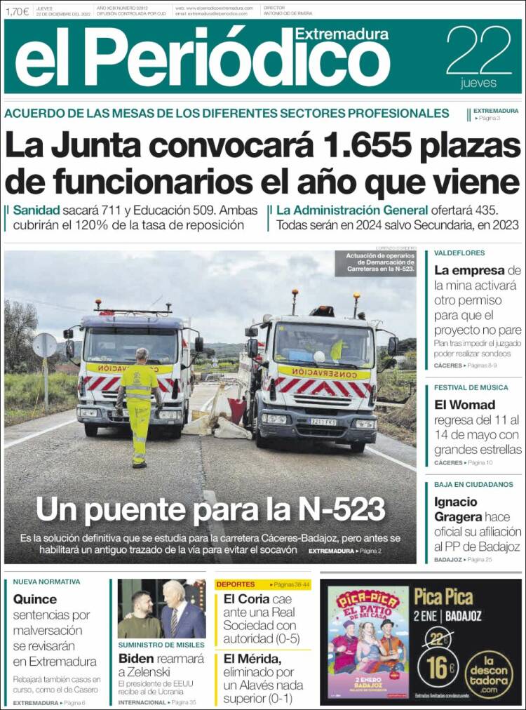 Portada de El Periódico de Extremadura (España)