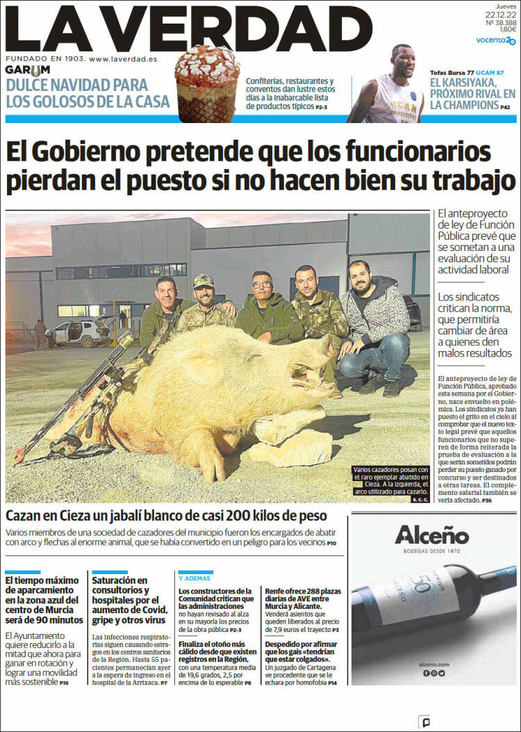 Portada de La Verdad de Murcia (España)