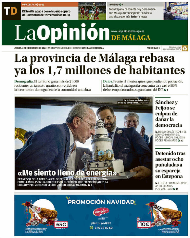 Portada de La Opinión de Málaga (España)