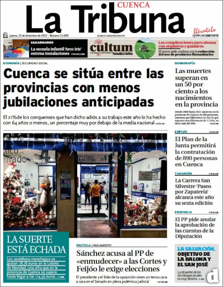 Portada de La Tribuna de Cuenca (España)