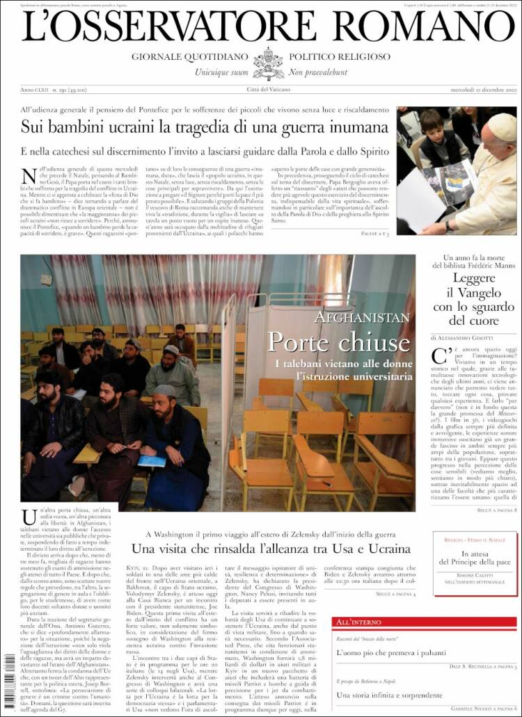 Portada de L'Osservatore Romano (Italy)