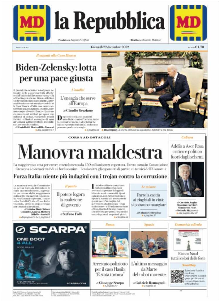 Portada de La Repubblica (Italy)