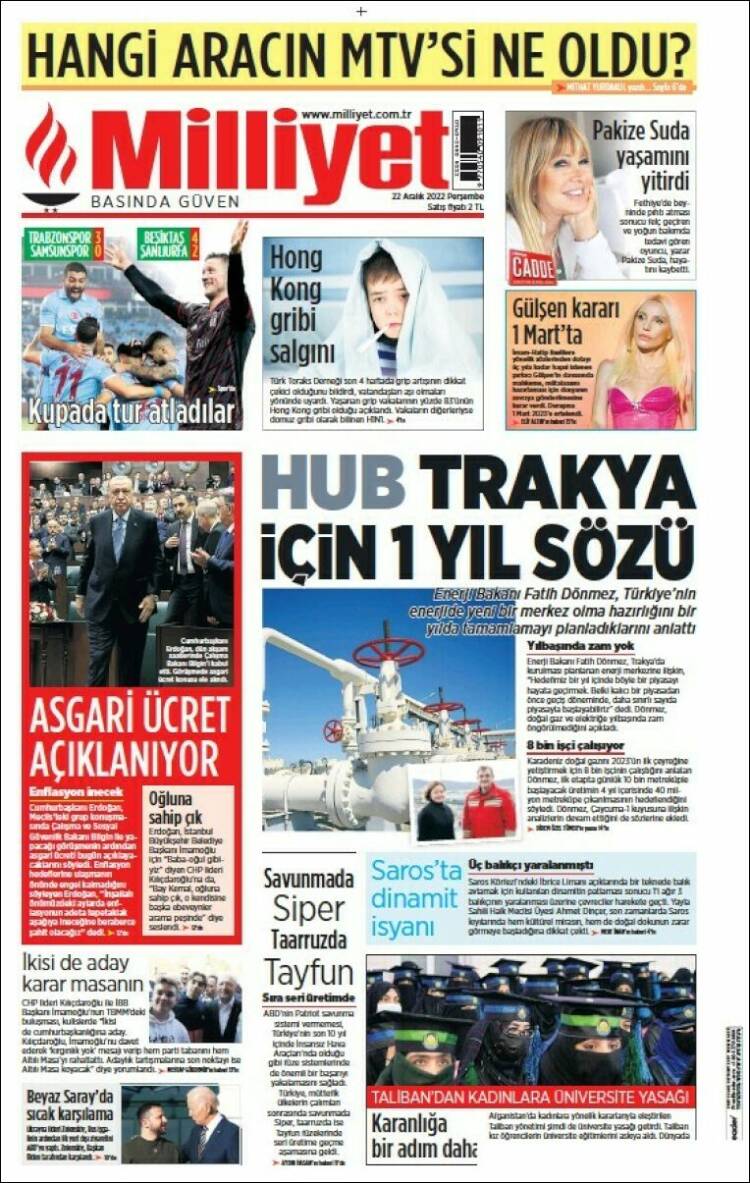 Portada de Milliyet (Turqu&iacute;a)