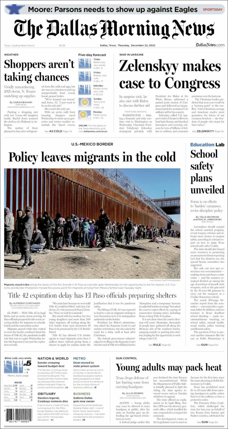 Portada de Dallas Morning News (USA)