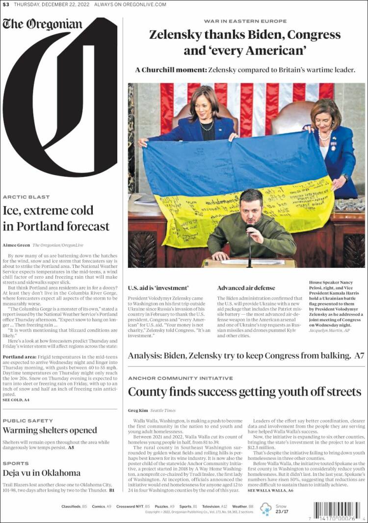 Portada de The Oregonian (USA)