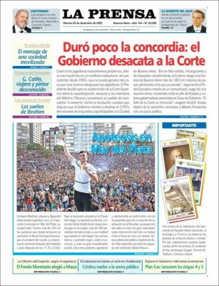 Portada de La Prensa (Argentina)