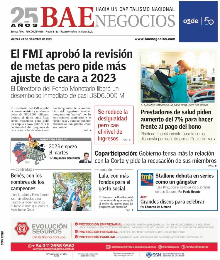 Portada de Buenos Aires Económico (Argentina)