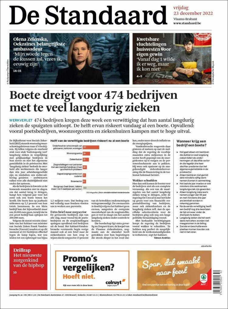 Portada de De Standaard (B&eacute;lgica)