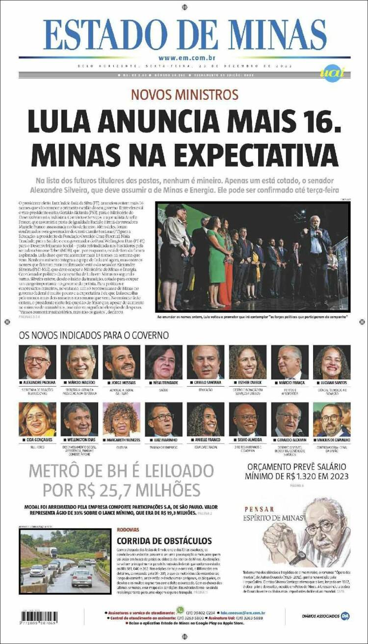 Portada de Jornal Estado de Minas (Brasil)