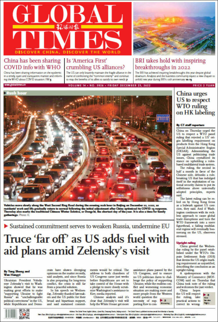 Portada de The Global Times (China)