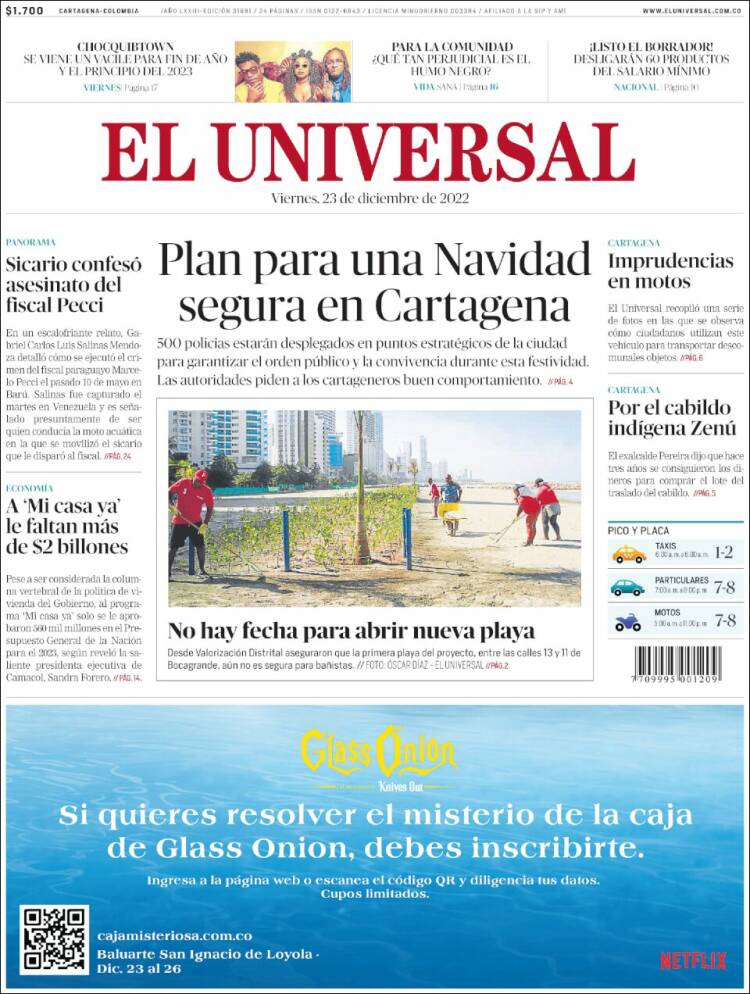 Portada de El Universal (Colombia)