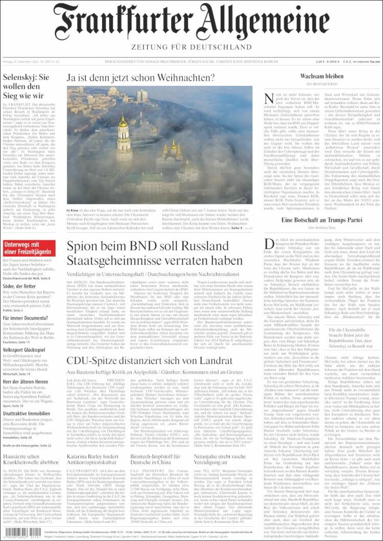 Portada de Frankfurter Allgemeine (Alemania)