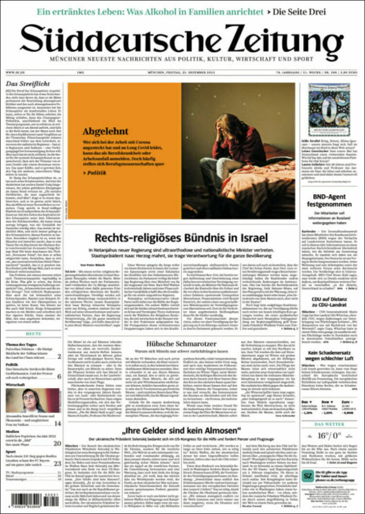 Portada de Sueddeutsche (Alemania)
