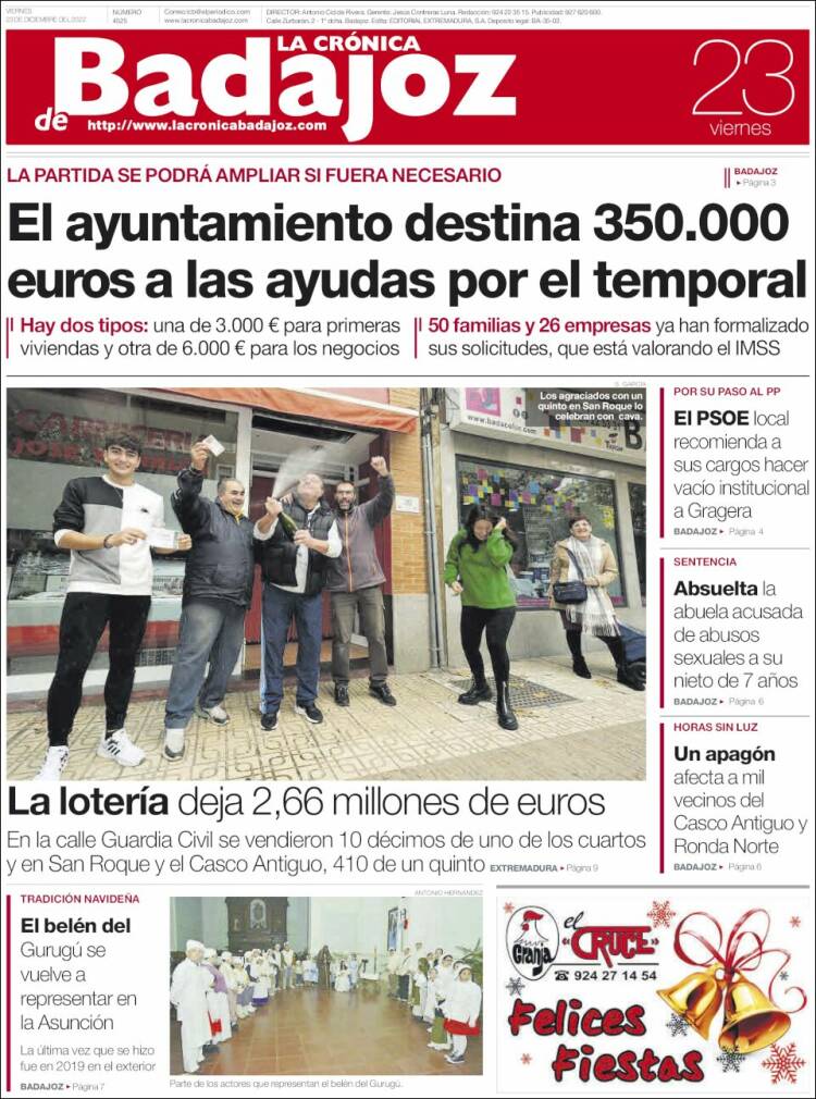 Portada de La Crónica de Badajoz (España)