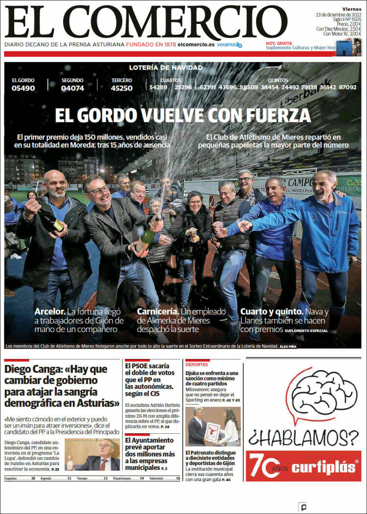 Portada de El Comercio - Gijón (España)