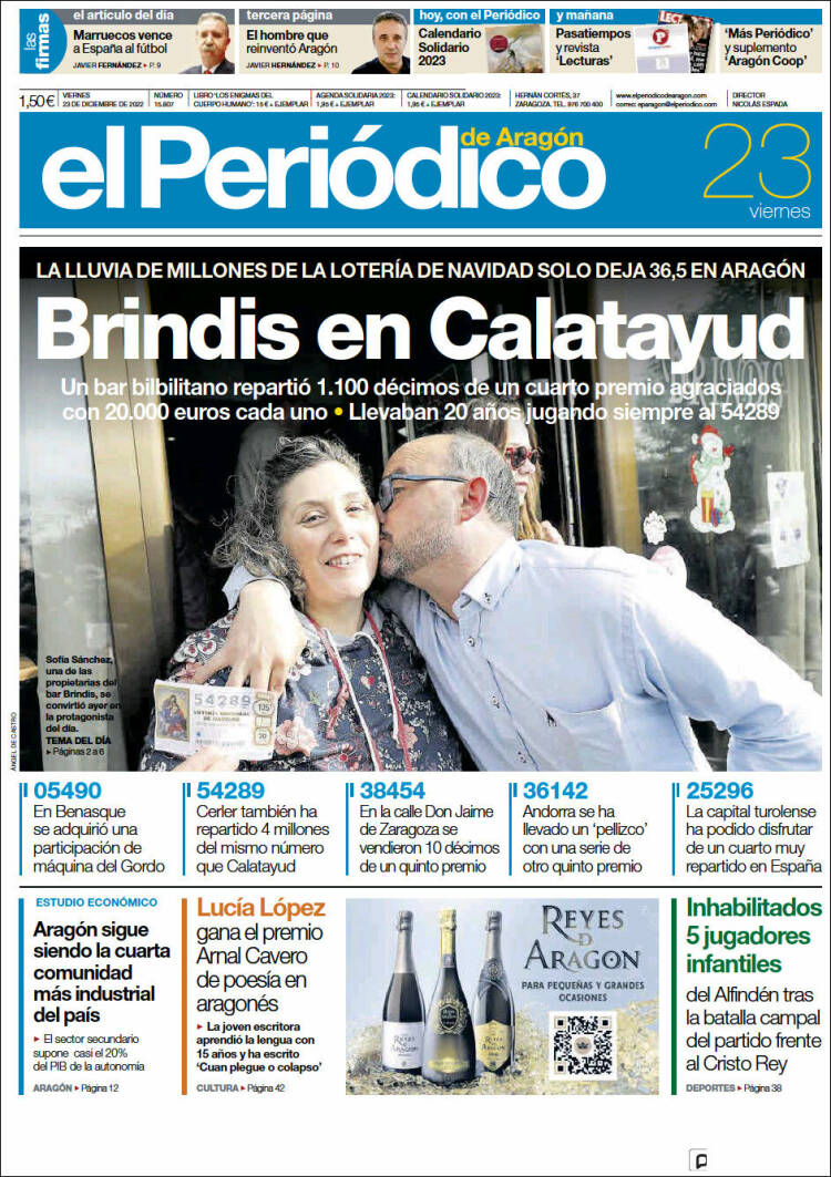 Portada de El Periódico de Aragón (España)