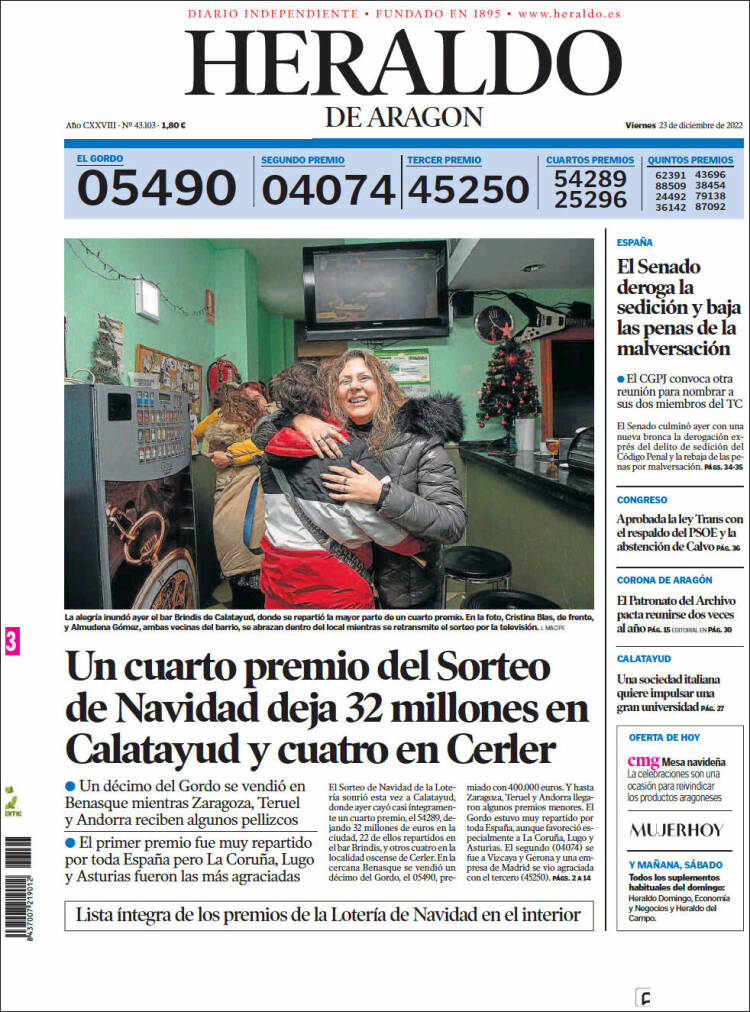 Portada de Heraldo de Aragón (España)