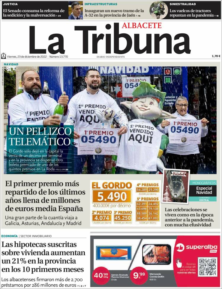 Portada de La Tribuna de Albacete (España)