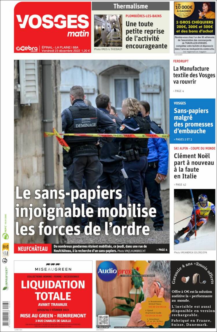 Portada de Vosges Matin (Francia)