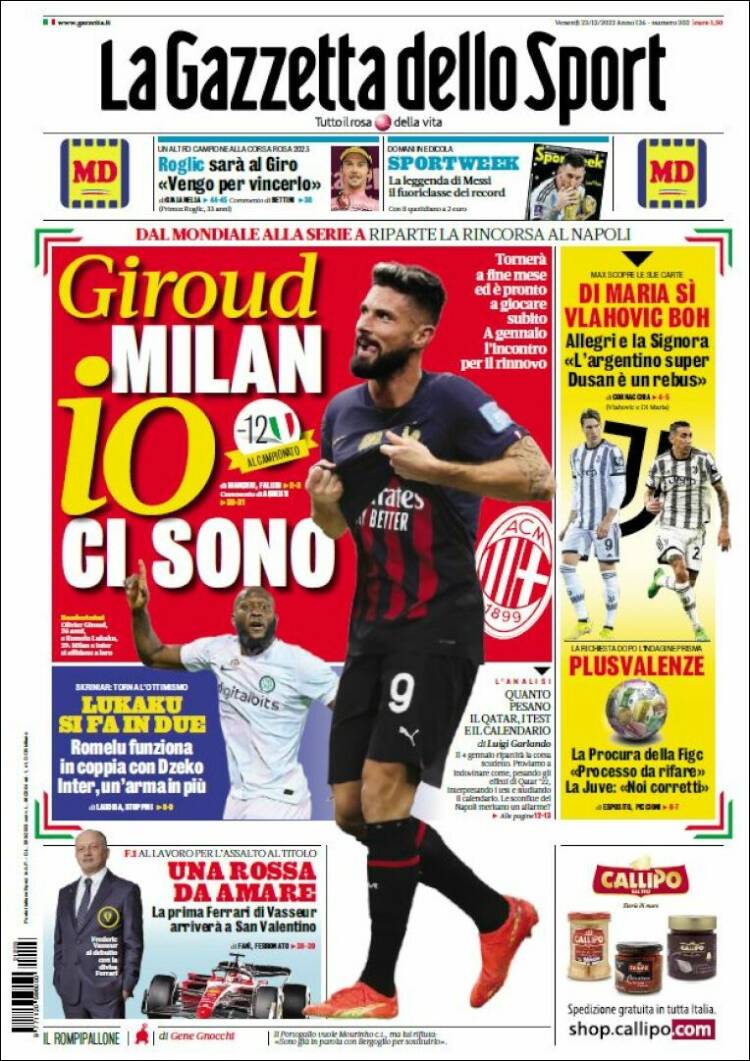 Portada de La Gazzetta dello Sport (Italia)