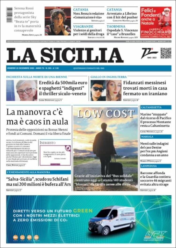 Portada de La Sicilia (Italia)