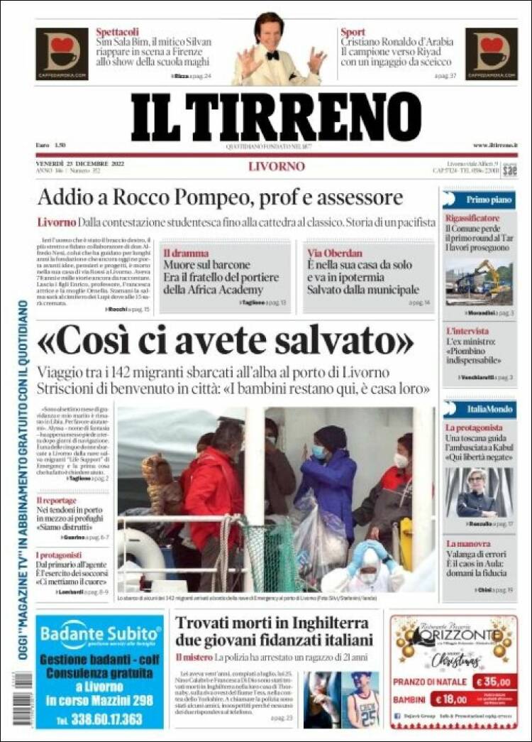 Portada de Il Tirreno (Italia)