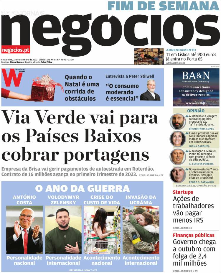 Portada de Jornal de Negócios (Portugal)