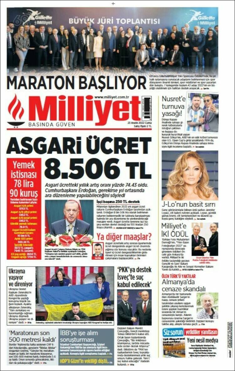 Portada de Milliyet (Turqu&iacute;a)