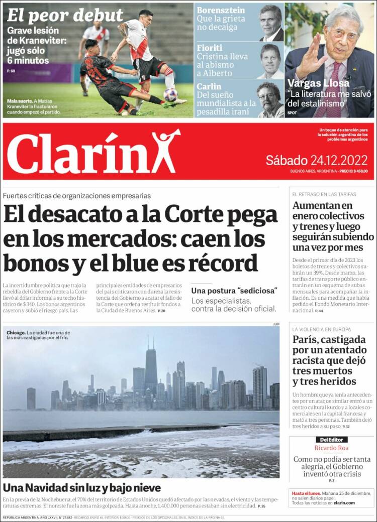 Portada de Clarín (Argentina)