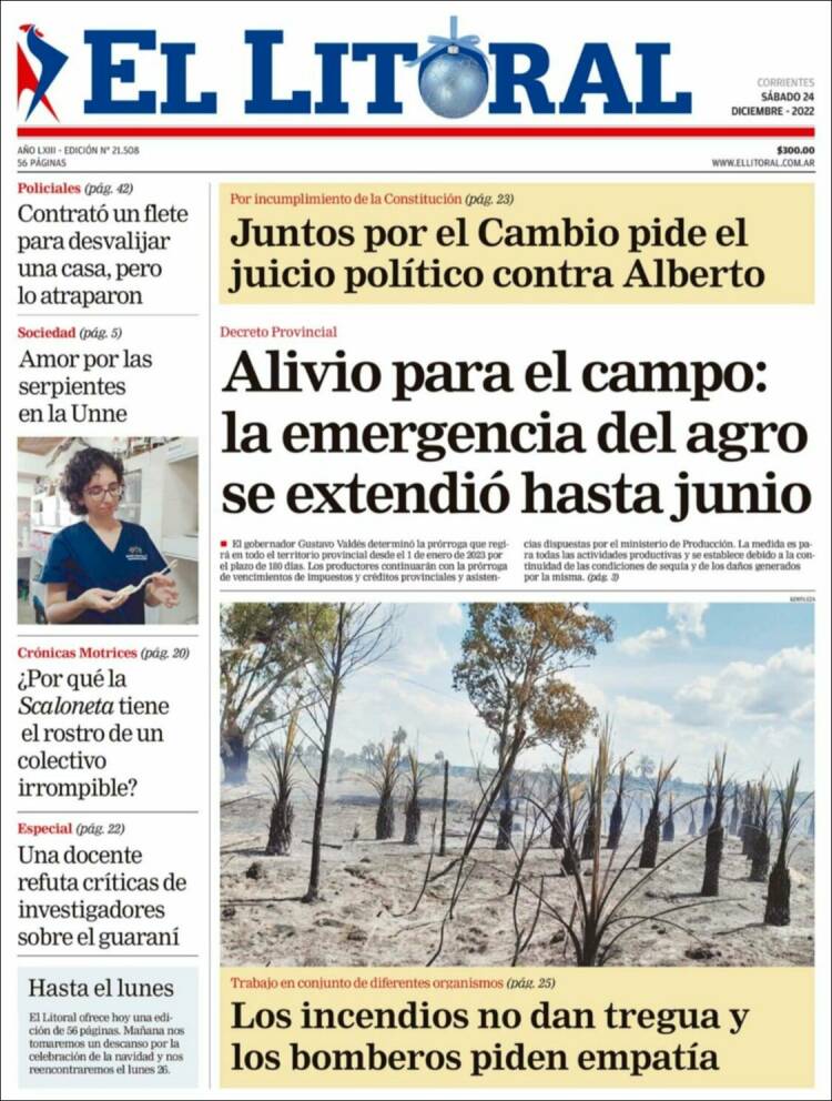 Portada de El Litoral Corrientes (Argentina)