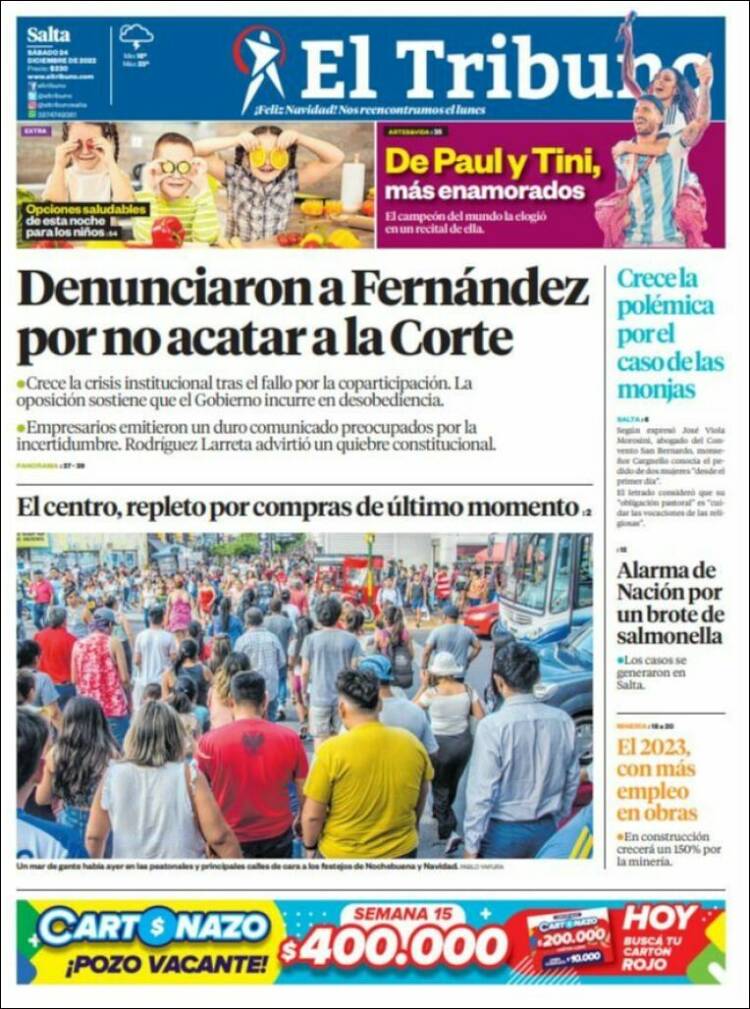 Portada de El Tribuno - Salta (Argentina)