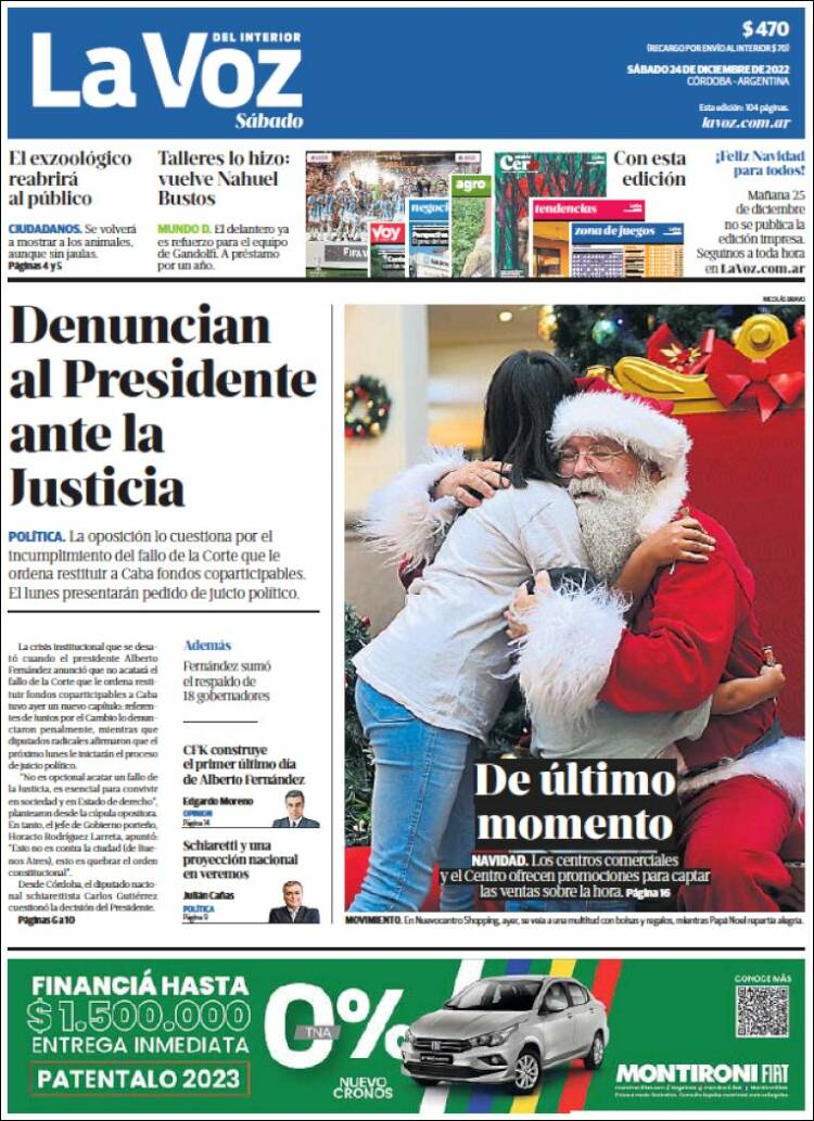 Portada de La Voz del Interior (Argentina)