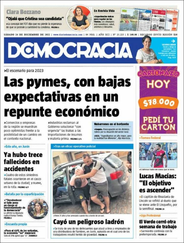 Portada de Diario Democracia (Argentina)