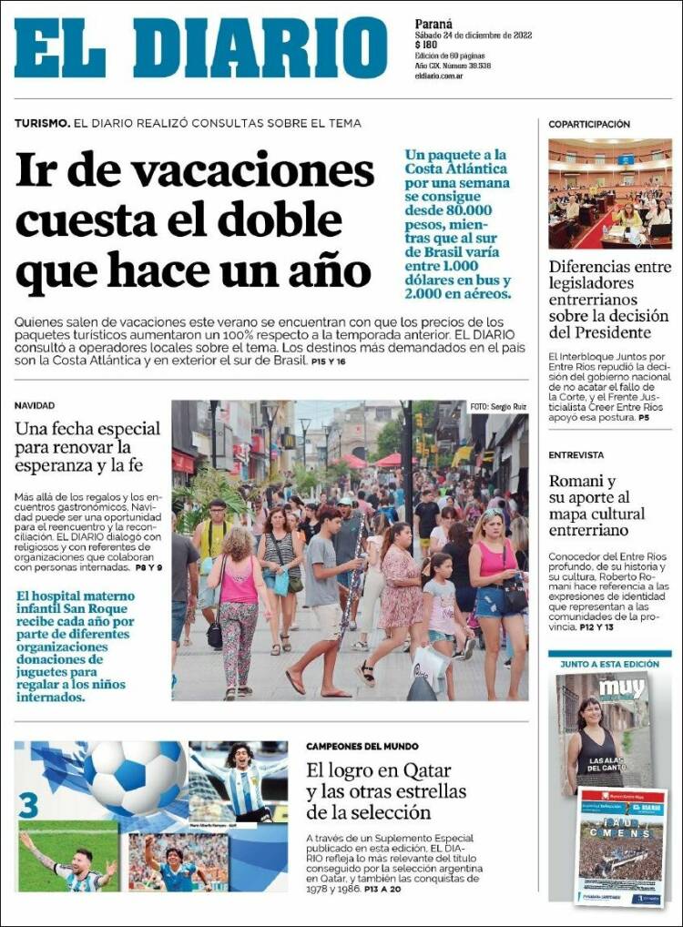 Portada de El Diario de Paraná (Argentina)