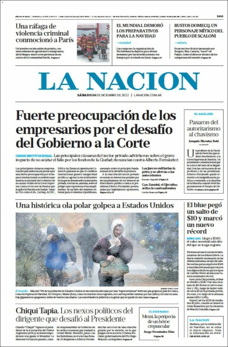 Portada de La Nación (Argentina)