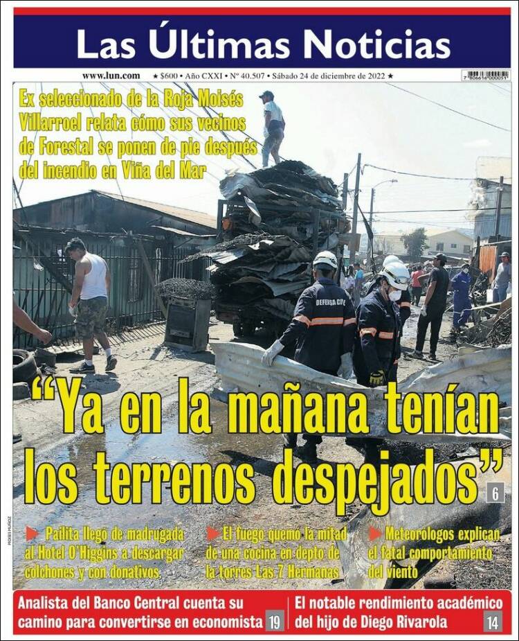 Portada de Las Últimas Noticias (Chile)